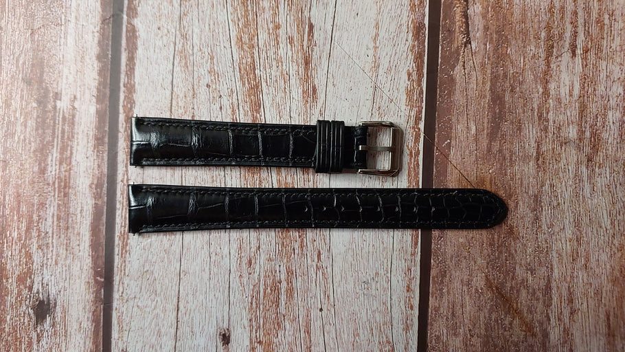 Black Full Grain Crocodile Custom Leather Strap For Omega Seamaster Quartz Watch