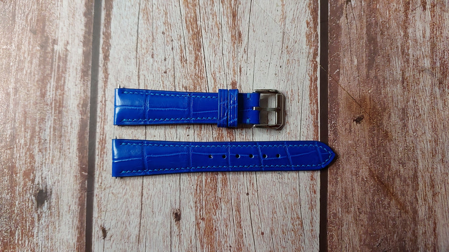 Blue Full Grain Crocodile Custom Leather Strap For Chopard 8331 Mille Milga Watch