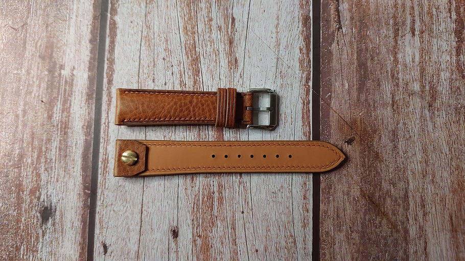 Brown Minerva Box Leather Custom Open Ended Strap For Vintage Lemania Watch