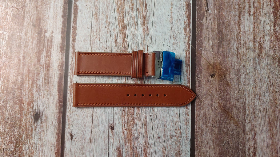 Brown Italian Veg Tanned Buttero Box Custom Leather Strap For Tudor Black Bay GMT (41 mm) Watch