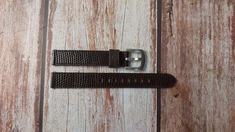 Dark Brown Full Grain Lizard Custom Leather Strap For Vintage Elgin Watch