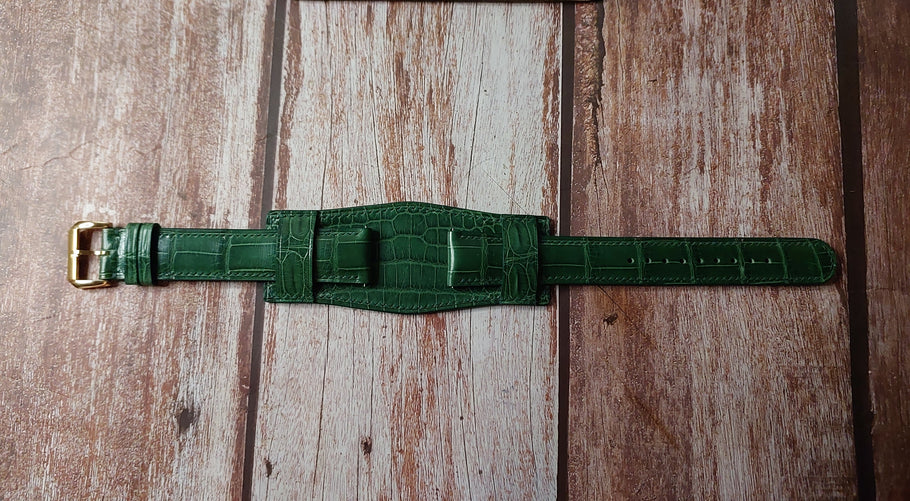 Green Full Grain Crocodile Custom Leather Strap For Citizen Loki Watch