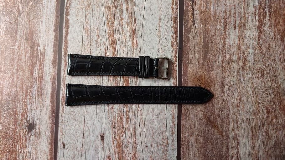 Black Full Grain Crocodile Custom Leather Strap For Junghans meister chronoscope Watch