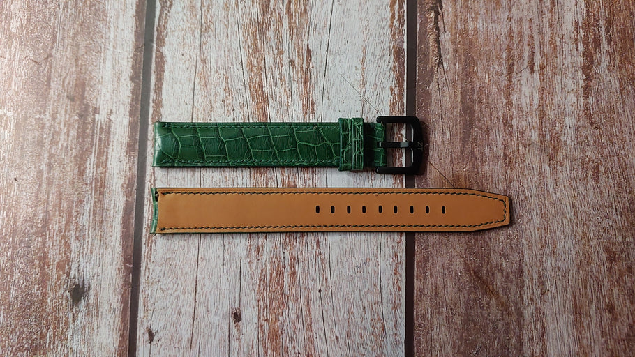 Green Full Grain Crocodile Custom Leather Strap For Omega Speedmaster Watch