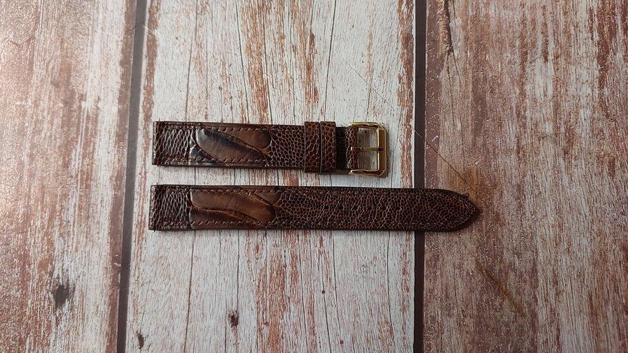 Dark Brown Full Grain Ostrich Leg Custom Leather Strap For 70'S GOLD BULOVA ACCUTRON Watch