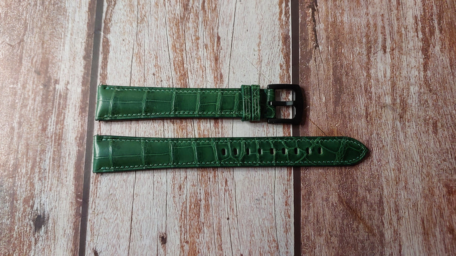 Green Full Grain Crocodile Custom Leather Strap For Rolex Seamaster Watch