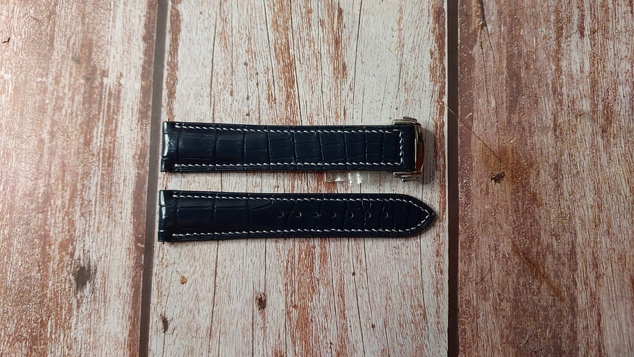 Dark Blue Full Grain Crocodile Custom Leather Strap