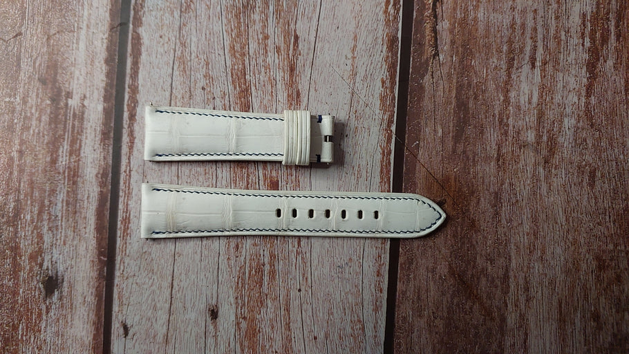 Sand White Full Grain Crocodile Custom Leather Strap For BP fifty fathoms Titanium Watch