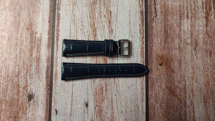 Dark Blue Full Grain Crocodile Custom Leather Strap