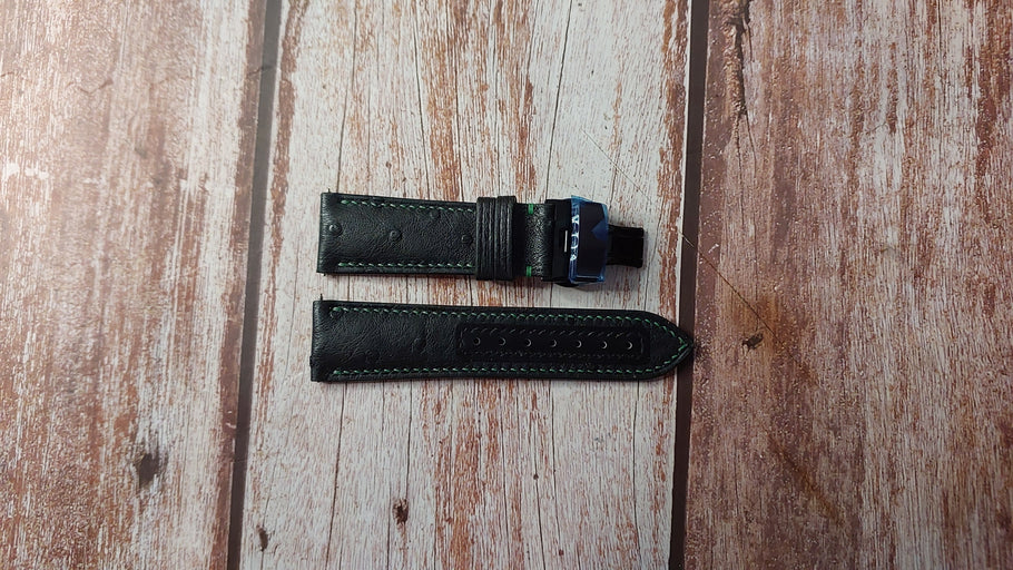 Black Full Grain Ostrich Custom Leather Strap