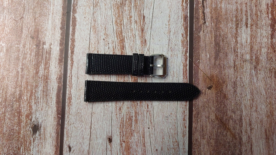 Black Full Grain Lizard Leather Strap For Rolex Explorer II Watch