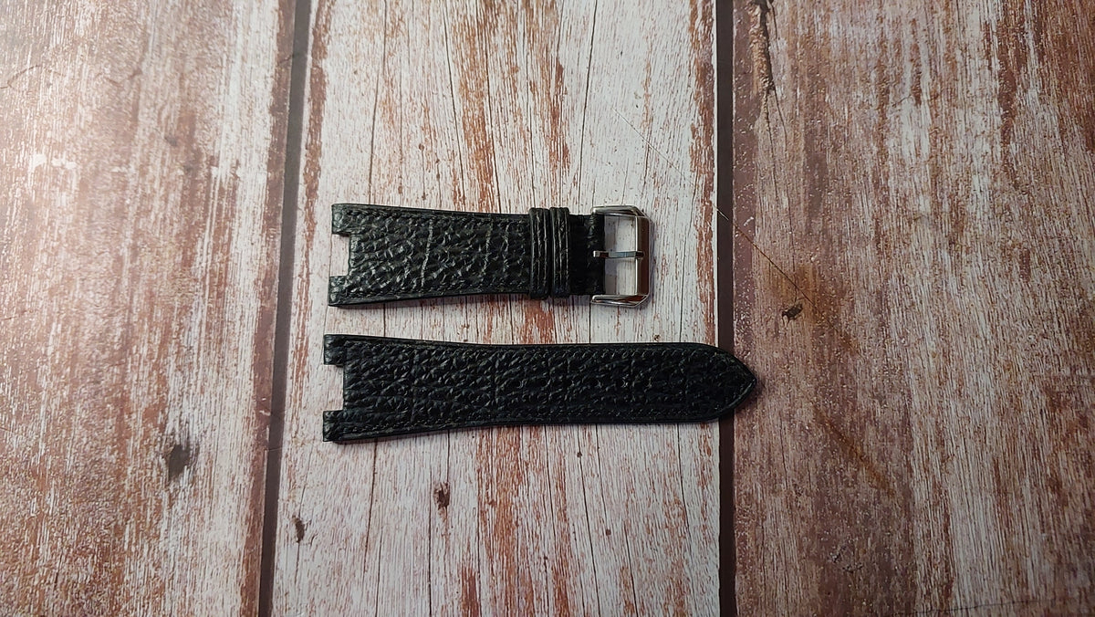 Black Shark Skin Leather Custom Notched Strap For Oris TT3 Watch VGreen