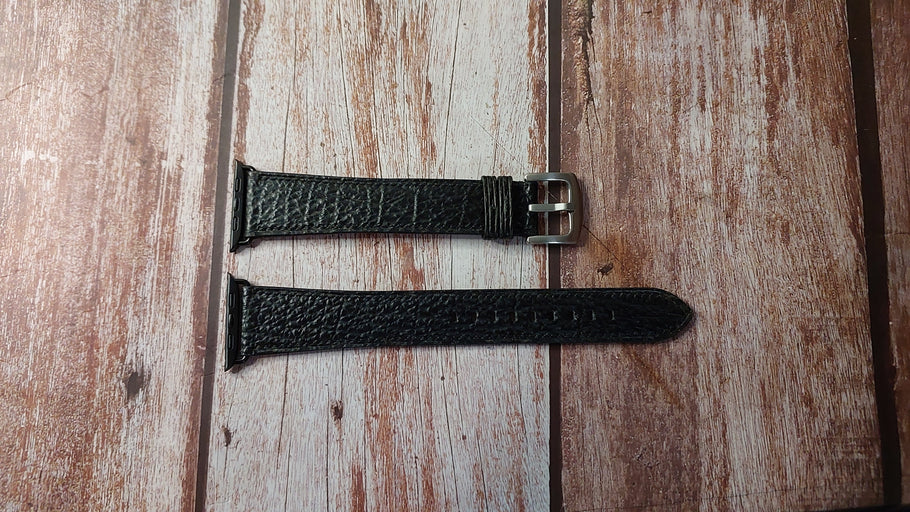 Black Full Grain Shark Skin Custom Leather Strap For Apple Watch Series 9 (45mm)