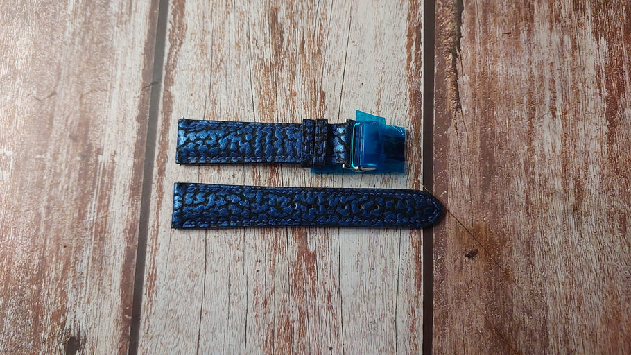 Blue Full Grain Shark Skin Custom Leather Strap For Tag Heuer 36mm Carrera Watch