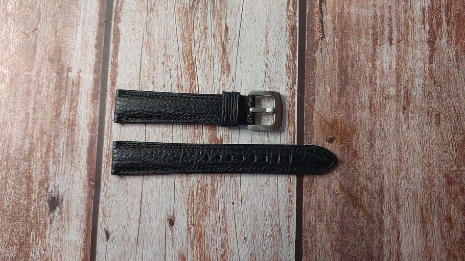 Black Full Grain Shark Skin Custom Leather Strap For Seiko Solar Watch