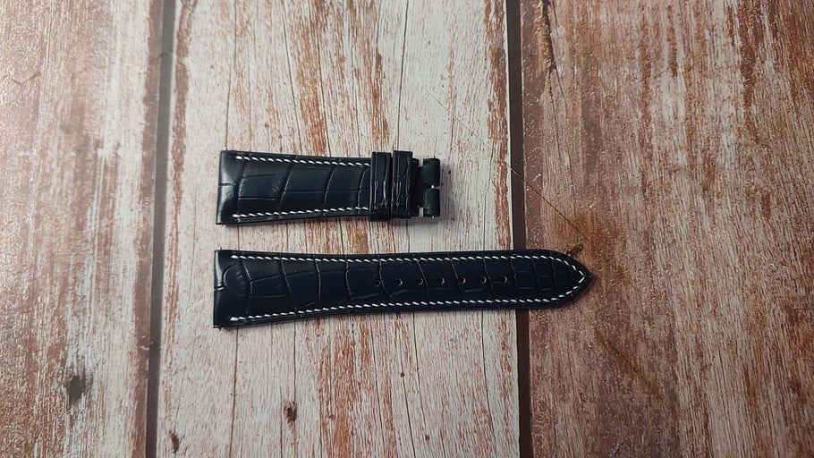 Dark Blue Full Grain Crocodile Custom Leather Strap For Longines Weems Second Setting Watch