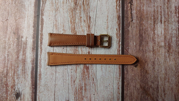 Brown Barenia Leather Custom Curved End Watch Strap For Rotary Gold Watch