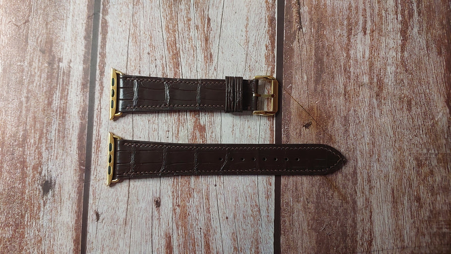 Brown Full Grain Crocodile Custom Leather Strap For Apple Watch Ultra 2 (49mm)