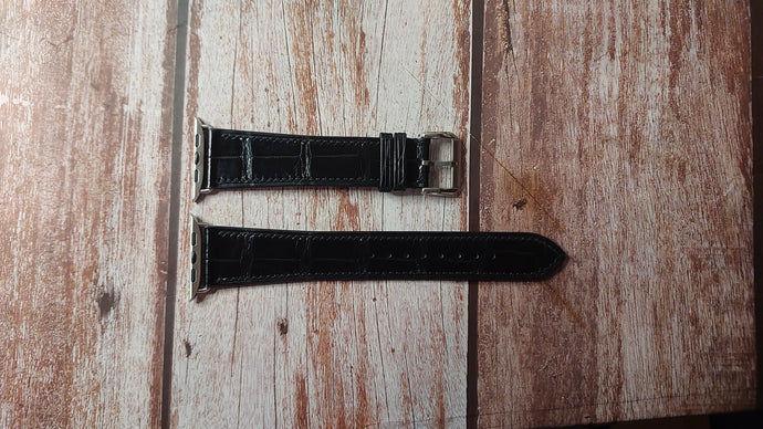 Black Full Grain Crocodile Custom Leather Strap For Apple Watch Ultra (49mm)
