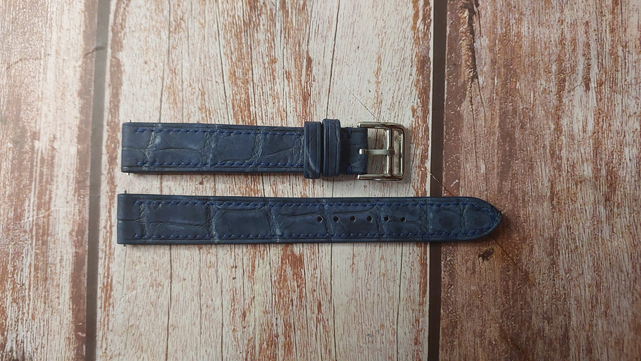 Navy Nubuck Full Grain Crocodile Custom Leather Strap For Swarovski Watch