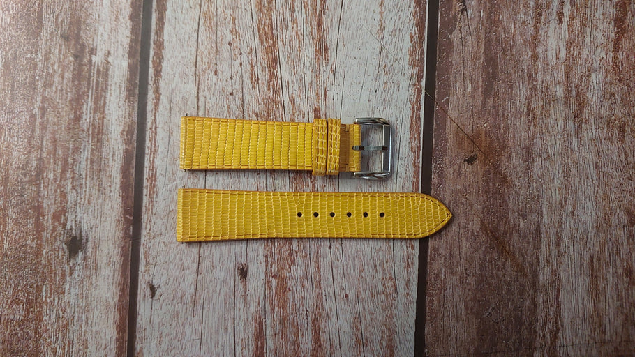 Yellow Full Grain Lizard Custom Leather Strap For MIDO Multiport Watch