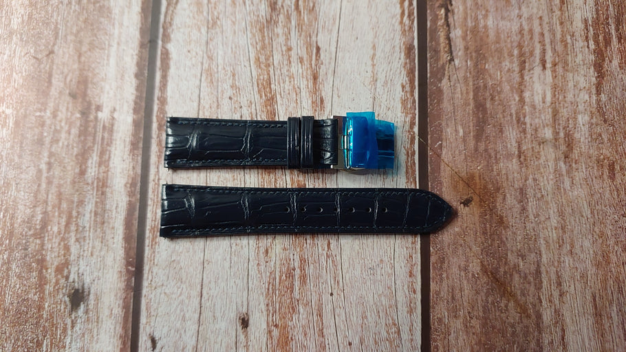 Dark Blue Full Grain Crocodile Custom Leather Strap For Tissot V8 Watch