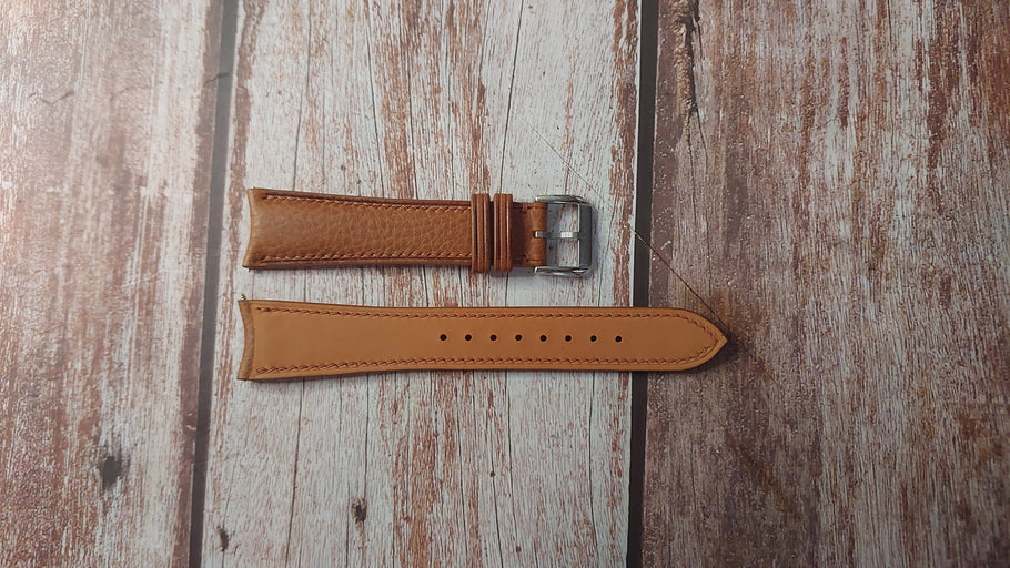 Brown Minerva Box Leather Custom Curved End Watch Strap For Raymond Weil Freelancer Watch