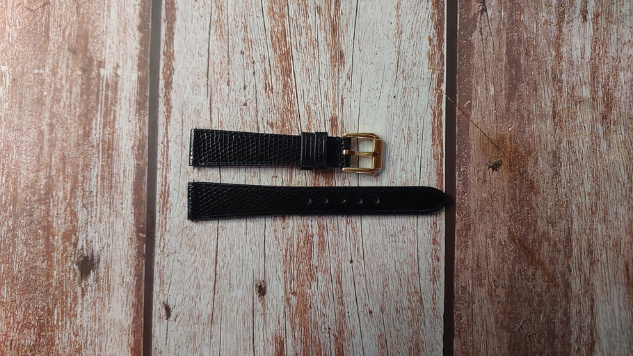 Black Full Grain Lizard Custom Leather Strap For Vintage Cartier Tank Watch