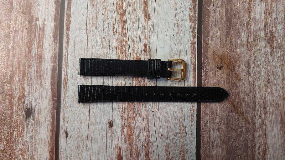 Black Full Grain Lizard Custom Leather Strap For Vintage Cartier Ceinture Watch