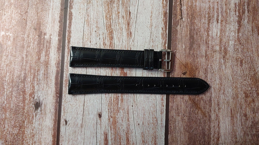 Black Full Grain Crocodile Custom Leather Strap For Breitling Navigator Watch