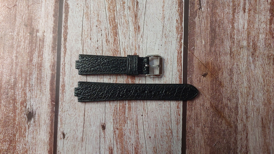 Black Sharkskin Leather Custom Notched Strap For Omega Seamaster Professional Watch