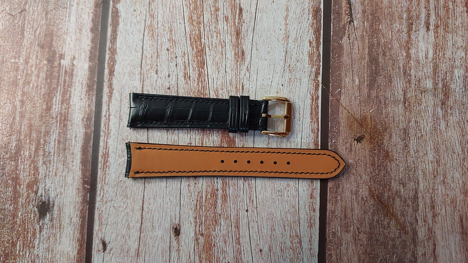 Black Crocodile Leather Custom Curved End Watch Strap For  IWC MK XII Watch