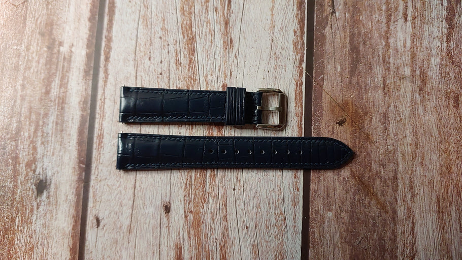 Dark Blue Full Grain Crocodile Custom Leather Strap For Ball Trainmaster 80h Manufacture Watch