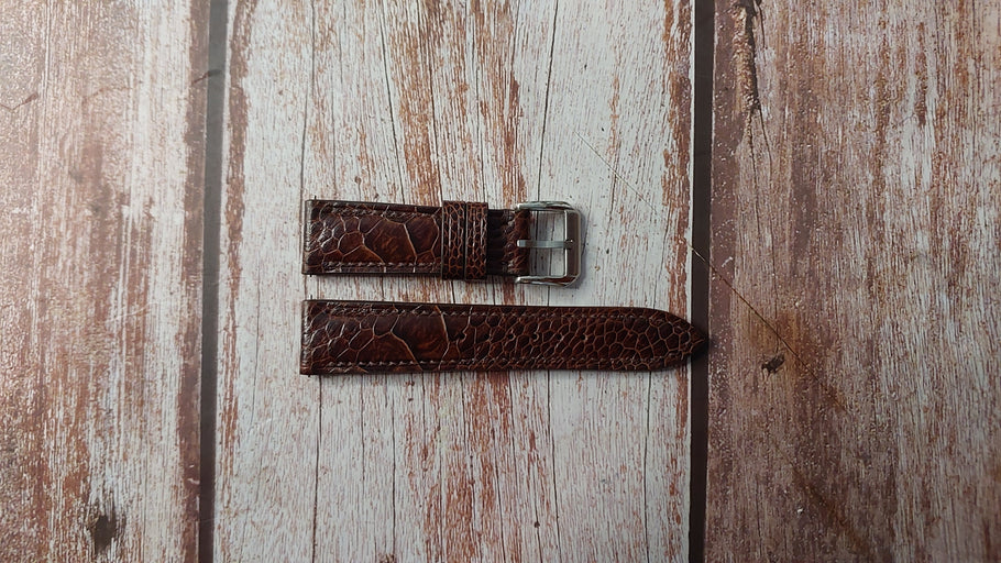 Dark Brown Full Grain Ostrich Leg Custom Leather Strap