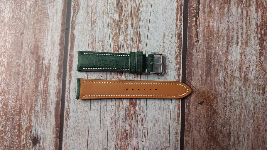 Verde Italian Babele Linen Leather Custom Curved End Watch Strap For Bremont Broadsword Bronze Watch