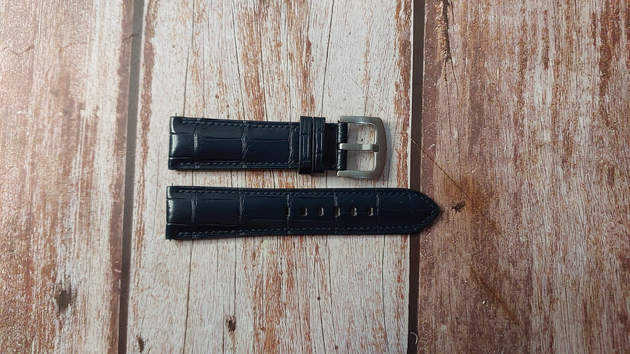 Dark Blue Full Grain Crocodile Custom Leather Strap