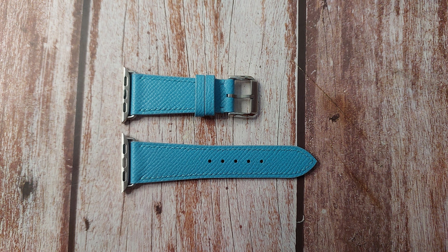 Baby Blue Epsom Leather Strap For Apple Watch Series 9 (41mm)