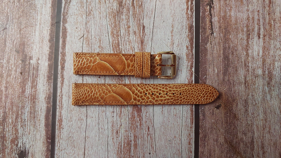 Light Brown Full Grain Ostrich Leg Custom Leather Strap For Patek Phillipe Calatrava Watch