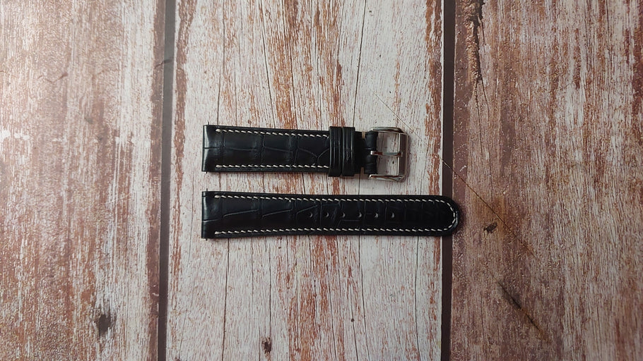 Black Full Grain Crocodile Custom Leather Strap