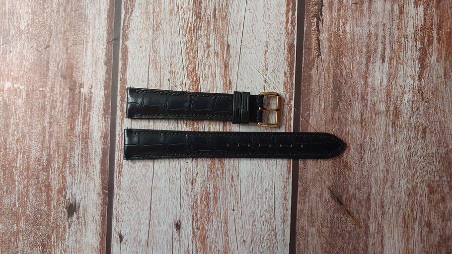 Black Full Grain Crocodile Custom Leather Strap For Gold DeWitt Watch