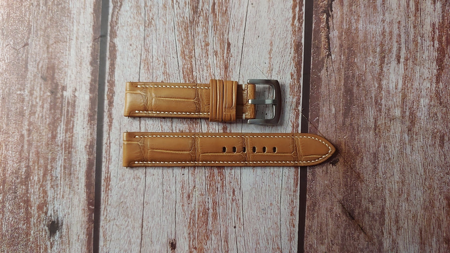 Light Brown Full Grain Crocodile Custom Leather Strap For Seiko SPB237 Watch