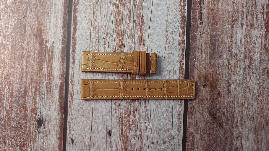 Light Brown Full Grain Crocodile Custom Leather Strap For Oris Rectangular Watch