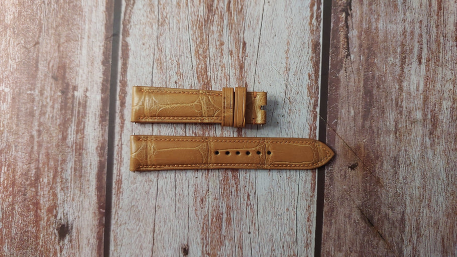 Light Brown Full Grain Crocodile Custom Leather Strap For Omega Aqua Terra Watch