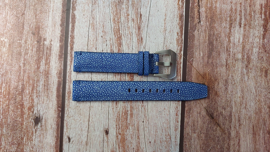 Blue Full Grain Stingray Custom Leather Strap For Fortis B42 Chronograph Watch