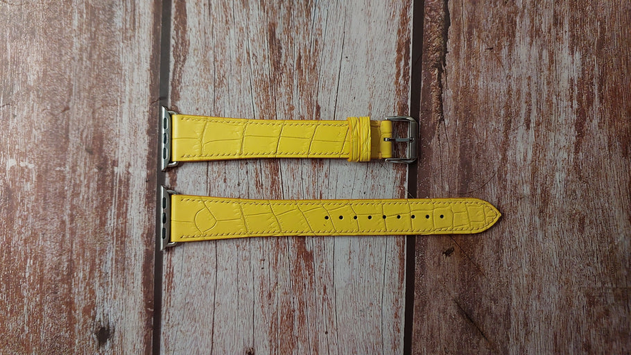 Yellow Full Grain Crocodile Leather Strap For Apple Watch SE (40mm)