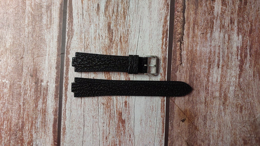 Black Sharkskin Leather Custom Notched Strap For Seiko SNK063J5 Arabic Numerals Black Dial WATCH