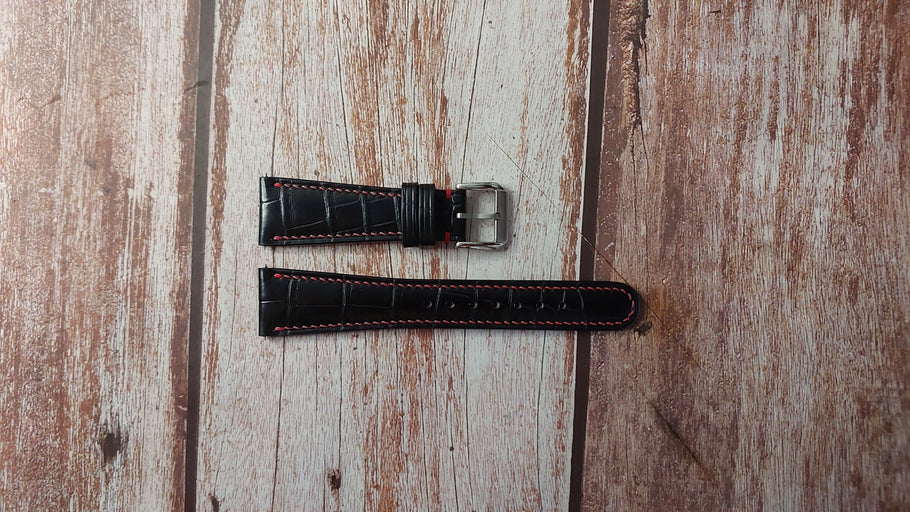 Black Full Grain Crocodile Custom Leather Strap For Patek 5960 Watch