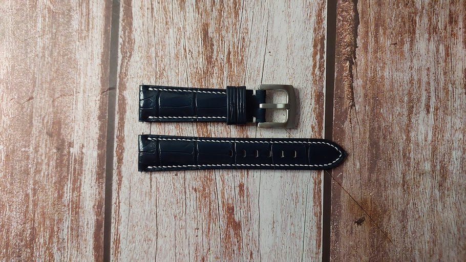 Dark Blue Full Grain Crocodile Custom Leather Strap