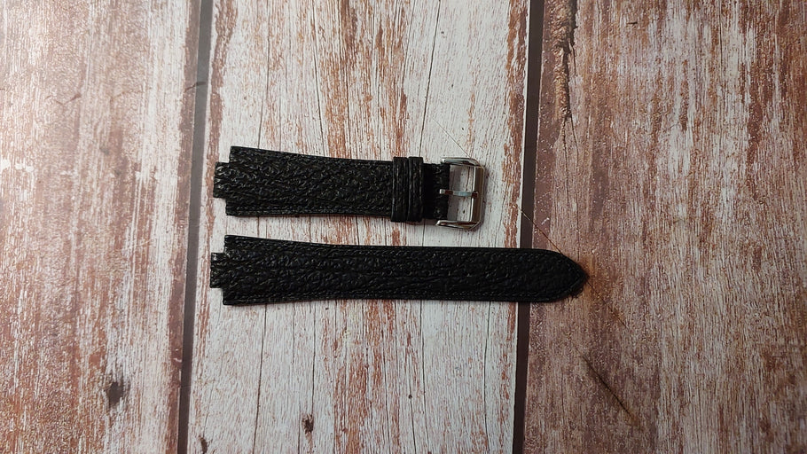 Black Sharkskin Leather Custom Notched Strap For Pulsar Kinetic Watch