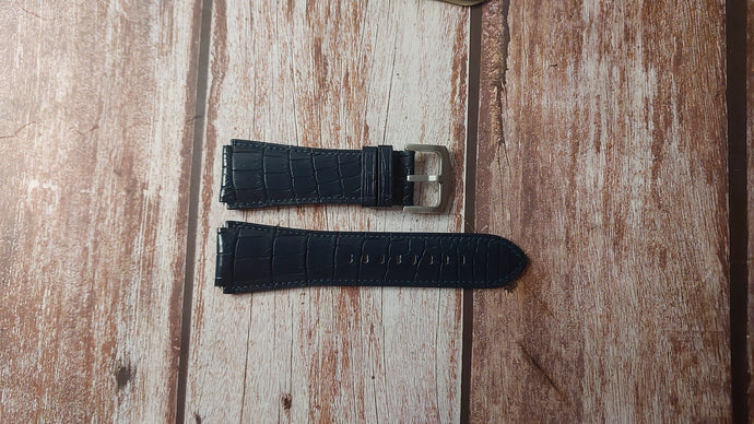 Navy Crocodile Leather Custom Notched Strap For Tag Monaco Special Edition Watch